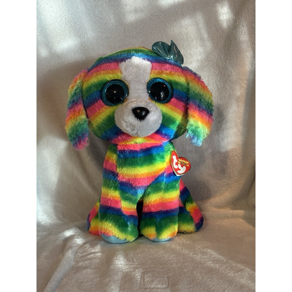 Ty Beanie Boos LOLA‎ the Rainbow Dog Claire's Exclusive NEW 16" Rare Retired